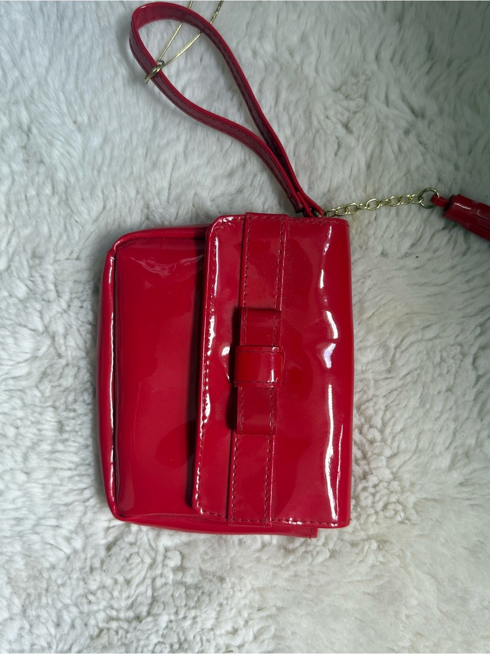 Elizabeth Arden Red Patent Wristlet Clutch with Bow Accent